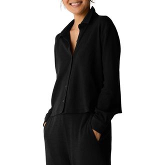 Eileen Fisher Classic Collar Crop Button-Up Shirt in Black at Nordstrom, Size Xx-Small