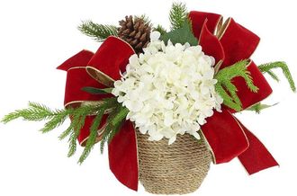 Creative Displays Inc. Christmas Holiday Arrangement With White Hydrangeas & Red Bows