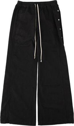 Rick Owens Black Drawstring Snap-Button Wide-Leg Cotton Pants