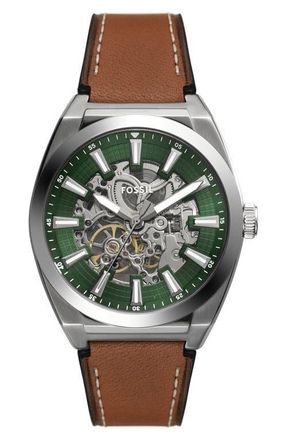 Fossil Everett Leather Strap Watch, 42mm in Brown at Nordstrom