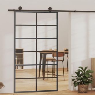 Berkfield Home Sliding Door with Hardware Set ESG Glass&Aluminium 102x205 cm in Black