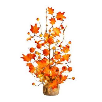 Nearly Natural 18-in Pre-Lit Artificial Maple Tree with Pumpkin Ornaments and 30 LED String Lights in Burlap Wrapped Base Base in Orange at Nordstrom