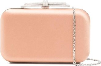Mach & Mach Kristallen Strik Clutch Tas - Dames - Clutches - Roze - ONE Size - Leer - Tassen