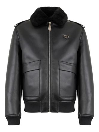 Philipp Plein shearling-texture-collar jacket - Black