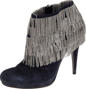 Roberto Cavalli Black Suede Chain Booties