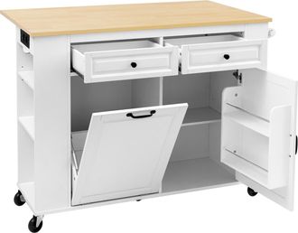 STILVORA Carro De Cocina Con Encimera Abatible, Compartimento Para Cubo, Toallero Y Enchufes, 120x40-70x92 Cm