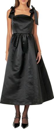 English Factory Bow Strap Satin Midi Dress in Black at Nordstrom, Size X-Small