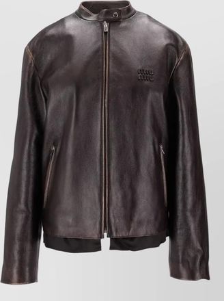 Miu Miu leather jacket with stand collar and pockets