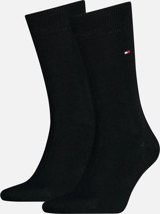 Tommy Hilfiger Mens 2-Pack Classic Embroidered Logo Socks, Black - Black/Black - Size: 9/9.5/10/10.5/11/11.5/12