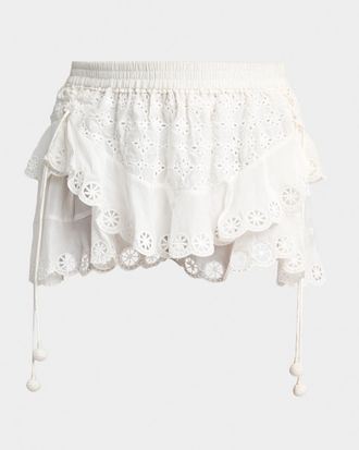 Isabel Marant Neis Eyelet Ruffle Pull-On Shorts