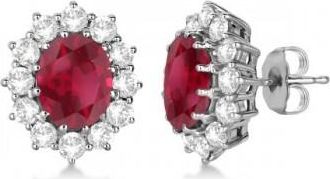 Allurez Oval Ruby and Diamond Earrings 18k White Gold (7.10ctw)