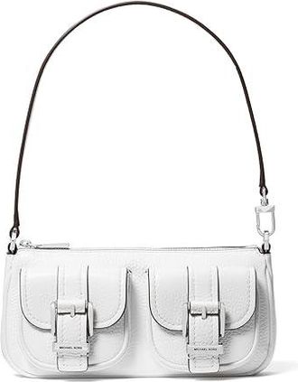 Michael Kors Zoe Small Convertible Pouchette Womens Handbags Optic White, Leather/Polyester