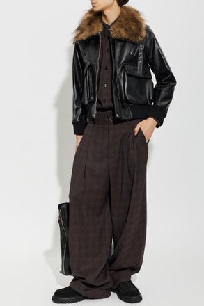 sacai Sacai Leather Jacket With Faux Fur, Mens, Black