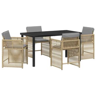 Berkfield Home 5 Piece Garden Dining Set with Cushions Beige Poly Rattan