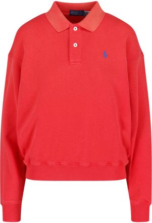 Polo Ralph Lauren Red Cropped Polo Collar Ribbed Sweater