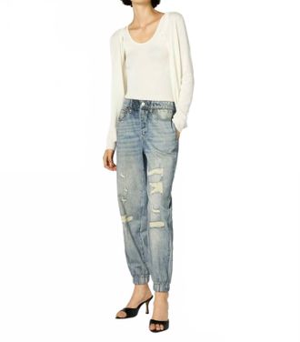 Blank NYC French Terry Distressed Printed Denim Jogger In Blue