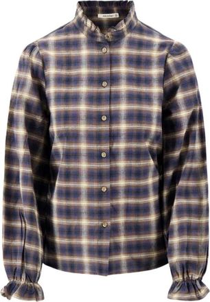 Zusss Gestreepte blouse met ruches - Dames - Blouses - Blauw - 2XL - Katoen - Overhemden