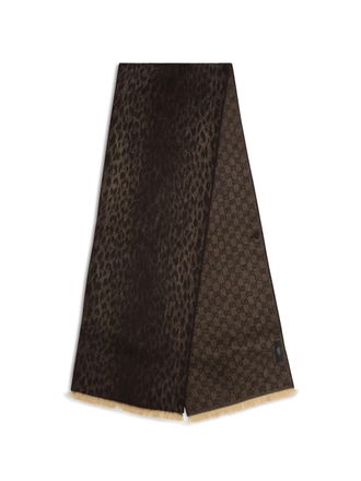 Gucci Reversible Leopard-Print Monogram Scarf - Brown
