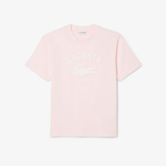 Lacoste Mens Lacoste Signature Print Cotton T-Shirt in Pink