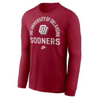 Nike Oklahoma Legacy Arched Logo Nike Mens College Long-Sleeve T-Shirt in Red | NKAC69WOKV-0TP