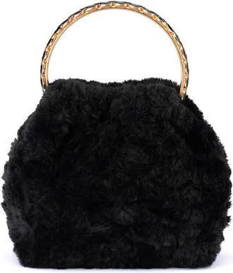 Olga Berg Phillipa Faux Fur Top Handle Bag in Black at Nordstrom