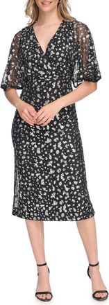 Kensie Sequin Faux Wrap Dress in Black /Silver at Nordstrom Rack, Size 12