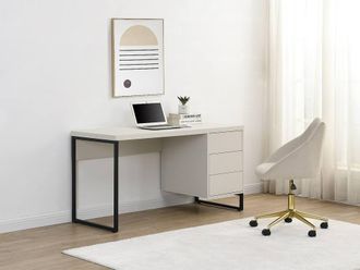Vente-Unique Desk With 3 Drawers - MDF & Metal - Beige & Black - TIMFIA