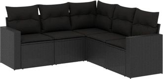 vidaXL Vidaxl - Set De Muebles De Jard&iacute;n 5 Pzas Y Cojines Rat&aacute;n Sint&eacute;tico Negro
