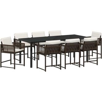 vidaXL Conjunto De Comedor De Jard&iacute;n 9 Pcs Marr&oacute;n Rat&aacute;n Sint&eacute;tico Vidaxl