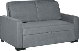 HOMCOM 2 Seater Pull Out Sofa Bed - Fabric Click Clack Sofa Bed With Wood Legs - Convertible Sleeper Couch For Living Room - Guest Room - Grey | TJ H