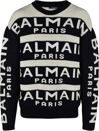 Balmain Jacquard wollen trui - Heren - Ronde hals truien - Zwart - S - Wol - Truien & Vesten