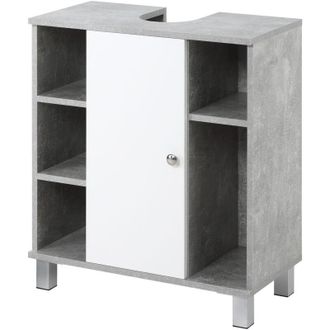 Kleankin Kleankin - Mobiletto Sottolavandino 6 Ripiani in Legno 60x30x68cm Bianco Grigio