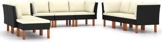 vidaXL Set De Muebles De Jard&iacute;n 9 Pzas Y Cojines Rat&aacute;n Sint&eacute;tico Negro Vidaxl