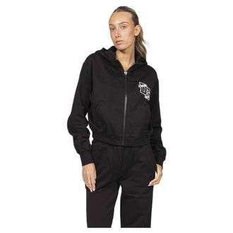 Dolce & Gabbana Zip-throughs, female, Black, Size: S Felpa con cappuccio in ciniglia di cotone