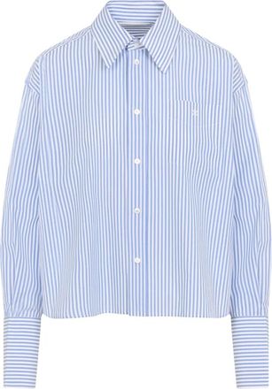 Celine Shirts, female, Blue, Size: 2XS Cropped Shirt in Striped Cotton Poplin