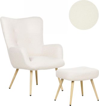 Beliani Beliani - Sill&oacute;n Orejero Moderno De Mediados De Siglo Tapizado De Boucl&eacute; Blanco Crema Con Reposapi&eacute;s Vejle Ii