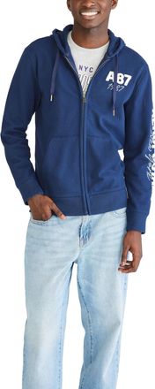 Aéropostale Mens Aero Logo Full Zip Hoodie-Left Chest Hooded Sweatshirt, Cadet Navy, XL