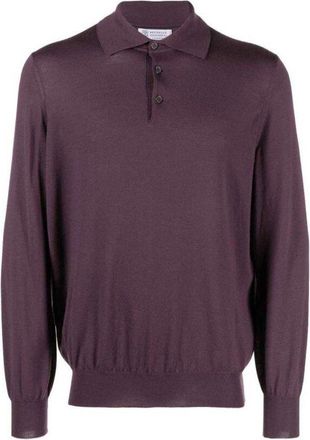 Brunello Cucinelli Dark Purple Wool Polo Shirt, Brand Size 44 (US Size 34)
