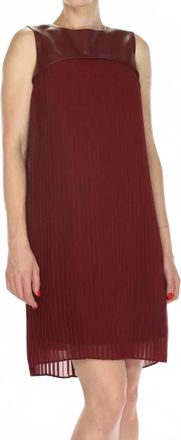 Joseph Ribkoff Pleated Faux Leather Trapeze Mini Dress In Merlot