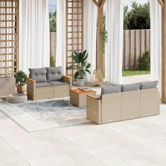 vidaXL Vidaxl - Juego De Sof&aacute;s Jard&iacute;n Con Cojines Beige Mezcla 6 Pzas Rat&aacute;n Pe