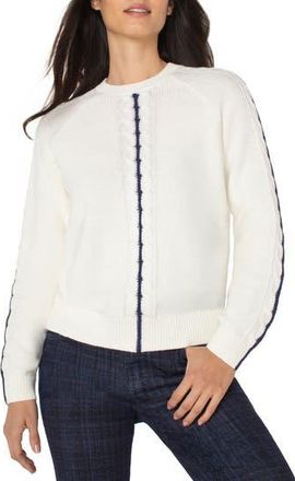 Liverpool L.A. Cable Stitch Raglan Sweater in Whisper White/Navy at Nordstrom Rack, Size X-Large