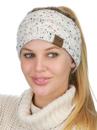 C.C Soft Stretch Winter Warm Cable Knit Fuzzy Lined Ear Warmer Headband, Confetti Ivory, 1 Count (Pack of 1)