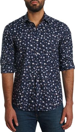 Jared Lang Trim Fit Floral Cotton Button-Up Shirt in Dark Navy Floral at Nordstrom Rack, Size Xx-Large