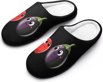 Generic Love Eggplant Gay Womens Slippers Warm House Slippers Indoor House Shoes with Anti-Skid Rubber Sole