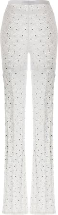Alessandra Rich Rhinestone-Embellished Lace Leggings - White