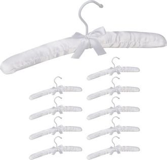 Relaxdays Pack 50 Perchas Forradas De Raso Con Lazo, Madera-tela-metal, Blanco, 38 Cm De Ancho