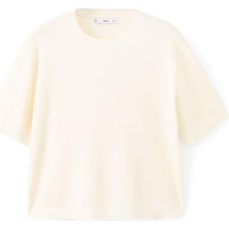 Mango Short Sleeve Wool & Cotton Crewneck Sweater in Ecru at Nordstrom, Size X-Small