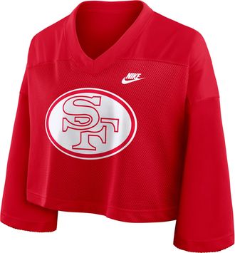 Nike San Francisco 49ers Rewind Fashion Nike Womens Dri-FIT NFL Cropped Jersey in Red | 03O365N73V-7ZM