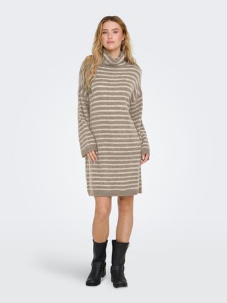 Only Strickkleid ONLY ONLTALIO LS STRIPE ROLLNECK DRESS BF KNT, Damen, Gr. XS (34), N-Gr, braun (weatherot teak stripes:birch melange), Strick, Obermateria