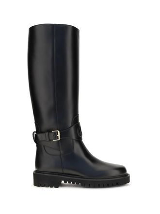 Valentino Garavani Womens Calfskin High Boots Vlogo Signature Black Calf Leather